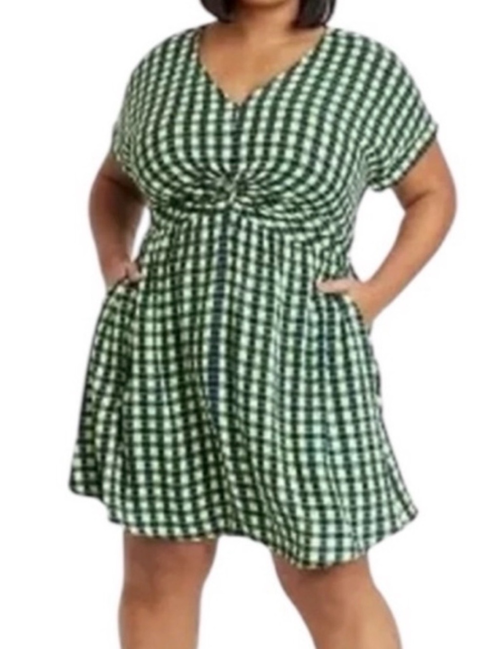 Ava & Viv Green Gingham Knot-Front Maxi Dress